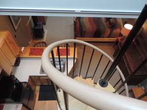 Oreo's Hide-A-Way loft spiral staircase.